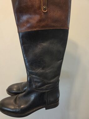 Enzo Angiolini Two-Tone Tall Riding Boots in Black and Brown Leather Sz 9 Womens
